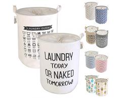 LessMo 2STK 17.7 Kordelzug Wäschekorb Lagerung Sorter, zusammenklappbare Pop-Up Wäschekörbe, wasserdichte Runde Baumwolle Leinen (Weiß Verdickte 17.7 / Mittel)