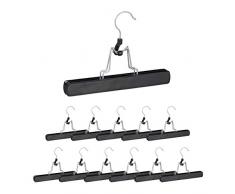 Relaxdays Hosenspanner Holz, 12 Stück, 360° drehbarer Haken, Filzschutz, HBT 17 x 25 x 2,3cm, Kleiderbügel Hose, schwarz