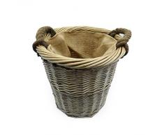 Traditioneller Kleiner Runder Weidenkorb Mit Textileinsatz - Ideal für Kamin Holz