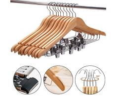 Kentop 10Stk Kleiderbügel Holz Hosenbügel Rutschfeste Anzugbügel Holzkleiderbügel mit Clips für Röcke,Hosen,Jacken, Anzüge