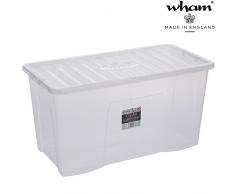 Aufbwahrungsbox mit Deckel 110 Liter Clip-Verschluss Stapelbar Lebensmittelecht Transparent Transport Lagerbox Aufbewahrungs Kiste Aufbewahrungsbox Stapelbox Plastikbox Spielzeugkiste Organizer Box XL