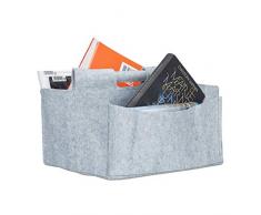 Relaxdays Zeitungskorb aus Filz, H x B x T: 22 x 32 x 29 cm, 2 Fächer, mit Griff, faltbarer Zeitungsständer, grau