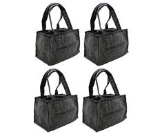 Hillfield® Filz Herrentasche Bottlebag Herrenhandtasche, Filztasche, Flaschentasche, Flaschenkorb, Flaschenträger für 6 Flaschen bis 0,5l, anthrazit (4 Stück, Filz)