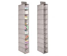 mDesign 2er-Set Stoff Hängeaufbewahrung – Baby Kleiderschrank Organizer mit 10 Fächern – Aufbewahrungssystem für Kleidung, Handtücher, Windeln, Schuhe – grau