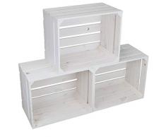 Kistenkolli Altes Land 3er Set Neue weiße Obstkiste Johanna/Schuhregal Ablageregal Beistelltisch Schuhbox Weinkiste Apfelkiste Holzkiste Regalkiste Ablagekiste (3 Set weiß)