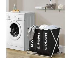 Juskys Wäschesammler W3S faltbar mit 3 Fächer Stoff Wäschesack abnehmbar 115 Liter Wäschesortierer stabil Wäschekorb schwarz Schmutzwäsche