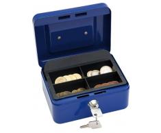 WEDO 145103X Geldkassette aus pulverbeschichtetem Stahl, versenkbarer Griff, 4-Fächer-Münzeinsatz, Sicherheits-Zylinderschloss, 15,2 x 11,5 x 8,0 cm, blau