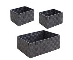 WM Homebase 3er Set Aufbewahrungskörbe geflochten Aufbewahrungskorb Polypropylen Badkorb in Grau