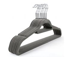 SONGMICS 50 Stück Kleiderbügel Samt, 0,6 cm dick, Anzugbügel Jackenbügel mit Rutschfester Oberfläche, mit Zwei Einkerbungen, 360°drehbarer Haken, Antirutsch, grau CRF50V