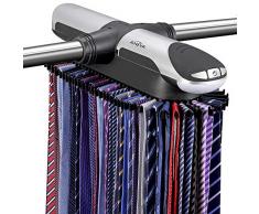 Aniva motorisierter Krawattenhalter mit LED-Lichtern, inkl. J Haken für Draht-Regale, für bis zu 72 Krawatten mit 8 Gurten, drehbar mit Batterien