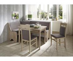 HOWE-Deko Truhen-Eckbankgruppe Eiche Sonoma Dekor; Eckbank, 2 Stühle und Vierfußtisch, Bezug: grau-braun, variabel aufbaubar