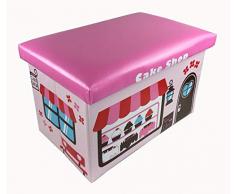GMMH Hocker 49 x 31 x 31 cm Faltbarer Original Spielzeugbox Spielzeugtruhe Spielzeugkiste AufbewahrungsboxSitzhocker faltbar (Cake Shop)