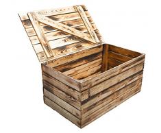 Vinterior Neue Holztruhe geflammt *groß* - Truhe Holzkiste Wäschetruhe Aufbewahrungskiste Obstkisten Kiste mit Deckel flambiert/flammbiert massiv85x55x46cm