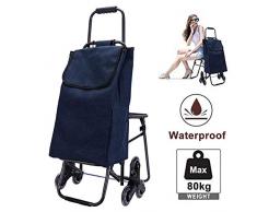 JYGMTC JYGM Einkaufswagen, zusammenklappbar, mit Sitz, Treppenkorb, hält bis zu 80 kg, Leichter Trolley mit Rollen mit 6 Rädern für Wäsche, Lebensmitteln, Camping und Sportveranstaltungen, Blau
