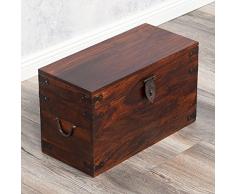 Massivholz Truhe TARUN 42cm dark-brown Akazie Holztruhe Holzkiste Couchtisch