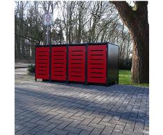 4 Mülltonnenboxen Modell No.6 für 240 Liter Mülltonnen / RAL 7016 Anthrazit Front Rot /witterungsbeständig durch Pulverbeschichtung / mit Klappdeckel und Fronttür Rot
