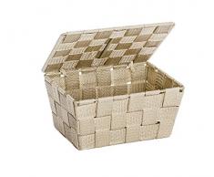 WENKO 22198100 Aufbewahrungskorb mit Deckel Adria Beige - Badkorb, Polypropylen, 19 x 10 x 14 cm