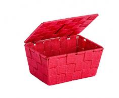 WENKO Aufbewahrungskorb mit Deckel Adria Rot Füllkörbchen Wäschebox Ablage