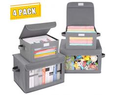 DIMJ 4 Stück Aufbewahrungsbox – Faltbar Aufbewahrungskiste mit Deckel und Sichtfenster aus Kunststoff – für Kleiderschrank, Kleidung, Bücher, Kosmetik, Spielzeug usw.