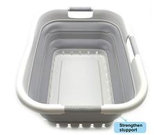 SAMMART Wäschekorb aus Kunststoff, faltbar, faltbar, tragbar, platzsparend (Grau/Grau, 3 Rechteckig Behandelt)