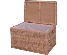 Spielzeugtruhe/Wäschetruhe mit Griffen Allzweck-Korb Truhe Aufbewahrung Box aus echtem Rattan 60x45 (Hell Natur)