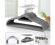 Yaheetech 100 Stück Kleiderbügel Samt Anzugbügel Hemdenbügel mit Rutschfester Oberfläche 360° drehbarer Haken Jackenbügel Grau