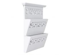 elbmöbel Zeitungshalter Wand für die Post, Magazine, Dokumente in weiß aus Holz Zeitungsständer mit Zwei Ablagen Dokumentenhalter (Weiß, H34 x B28 x T6cm)