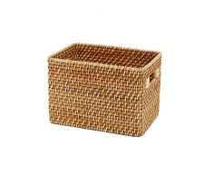 J+N NJ Ablagekorb- Rechteckiger Griff Rattan Ablagekorb Magazin Lagerung Kleidung Ablagekorb Schubladenkorb (Farbe : Primärfarbe, größe : 40x27x27cm)