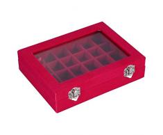 2 Farben 24 Grids Schmuck Aufbewahrungsbox, Ringe Strass Edelstein Perlen Ohrring Kunst Dekorationen, Schmuck Organizer, Vitrine, Vintage Geschenk für Frauen(Rosenrot)