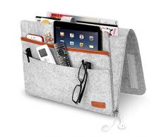 SIMBOOM Bett Organizer, Filz Betttasche Anti-Rutsch Nachttisch Tasche Sofa-Bett Hängeaufbewahrung für Buch, Zeitschriften, iPad, Handy, Fernbedienung -Hellgrau