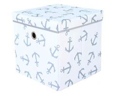 miRio • Aufbewahrungsbox mit Deckel | Spielzeugkiste Kinderzimmer | Kinder Storage/Ordnungsbox weiß mit grauen Ankern | sehr stabil/geruchsarm | 33x33x33cm
