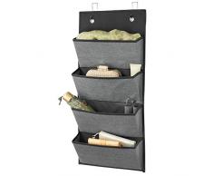 mDesign Schrank Organizer ohne Bohren – Hängeorganizer mit vier großen Fächern – Mehrzweckschrank für Türen im Kinderzimmer und Schlafzimmer – schiefergrau/schwarz