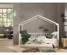 Vipack Dallas 1 Hausbett mit seitlicher Umrandung 90 x 200 cm Liegefläche und Bettschublade, Weiß