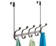 mDesign Türgarderobe mit 5 Doppelhaken – Garderobenhaken für die Tür oder Wand – Hakenleiste für Mäntel, Jacken, Bademäntel, Handtücher – Bronzefarben