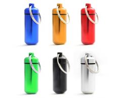 Ganzoo Pillen-Dose, Pillen-Box, 6er Set Aluminium-Kapsel, Schlüssel-Anhänger Mini, wasserdicht, Farben: schwarz/Silber/rot/blau/gelb/grün, Höhe: 45mm