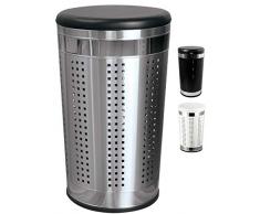 MSV Wäschetonne Wäschekorb Wäschesammler Wäschetruhe mit Sitzkissen Rund, 60,5 cm Höhe Metall Silber