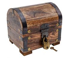 Brynnberg Kleine Schatztruhe mit Schloss Holztruhe Schatzkiste Vintage-Look antikes Design Piraten Schatzsuche Holz massiv braun Spardose Schatulle Bauernkasse Holz Sparkasse Geldtruhe