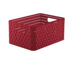 Rotho Country Aufbewahrungskiste in Rattan-Optik, Kunststoff (PP), rot, A5+ / 11 Liter (32,8 x 23,8 x 16 cm)