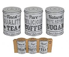DIECH Dosen-Set, 3-teilig, runde Metalldose, Tee, Kaffee und Zucker, Aufbewahrungsdose für Küche, Metallbox, Allzweckboxen für Zuhause, Küche, Casual Geschenk, Tee, Kaffee und Zucker