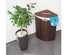 2 x Eckwäschekorb im Set, Wäschetrennsystem aus Bambus, Wäschesammler mit herausnehmbarem Wäschesack, je 64 L, braun