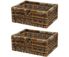 korb.outlet Stabiles Set / 2 Regalkorb mit Holzrahmen Schubfach aus echtem Rattan/Schübe Box zur Aufbewahrung Regalkorb Schrankkorb Griff (Mehrfarbig, 43x32x17)
