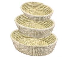 Gruener Handel Flechtkorb Kaisagras Oval - Natur - Handarbeit - Fair Trade (Set - alle DREI Größen)