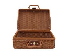 VOSAREA Handgemachte gewebte Make-up Aufbewahrungskorb kleinen Rattan Picknickkorb Vintage Aufbewahrungskoffer Mehrzweckbehälter (Dunkelbraun)