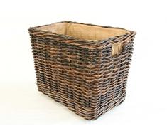 Großer Holzkorb auf Rollen, Mehrzweckkorb aus Rattan mit herausnehmbarem Jutestoff