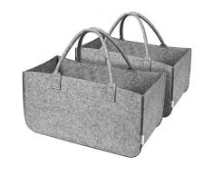 Homfa 2 Stück Filztaschen für Kaminholz Einkaufstasche Filzkorb Holzkorb Kaminholztasche Einkaufskorb Zeitungskorb Shopper aus Filz faltbar groß grau 2er Set 49x25,5x25,5cm