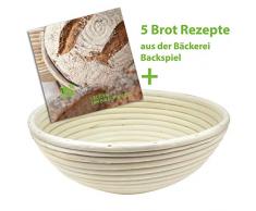 Backspiel Brot-Gärkorb mit Brotrezepte eBook Gärkörbchen rund Korb für Brot und Teig naturbelassene Schale Rattan Brotkorb Brotgärform Peddigrohr natürlich