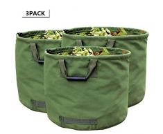 WHT 3-Stück 125L Gartenabfallsäcke für Schwere Aufgaben mit Griffen, Grüne Laubsack mit Militärischem Segeltuchgewebe (H45.7 cm, D55.8 cm)