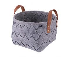 GWELL Weben Filzkorb Kaminholzkorb Wäschekorb mit Leder Griff Holzkorb Holztasche Aufbewahrungskorb Zeitschriftenbeutel Zeitungskorb grau L