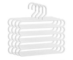 SONGMICS Hosenbügel platzsparend, 4er Set, Mehrfach-Kleiderbügel, aus Kunststoff, robust und gut belastbar, im Kleiderschrank, für Hosen, Schals, Krawatten und Handtücher, weiß CRP051W4