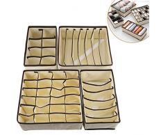 Qisiewell Aufbewahrungsbox Für Unterwäsche 4er Set Schubladen-Organizer Faltbox Stoffbox Für Kleiderschrankschubladen Unterhöschen Socken BHS (Beige)
